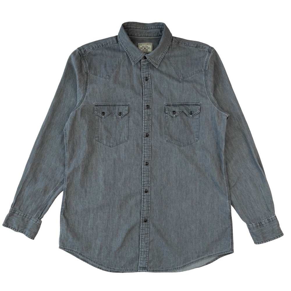 Lee Cooper Western Denim Shirt Grey‎ Pearl Snap Workwear Cowboy Aesthetic Large